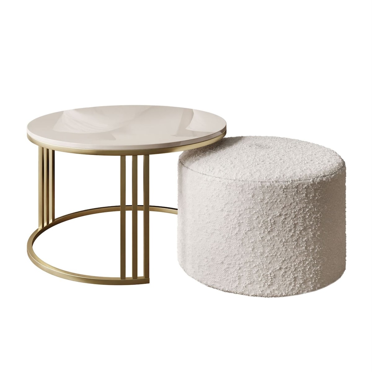 Stolik kawowy z pufą LORI POŁYSK złoto szczotkowane, kaszmir / Coral 65