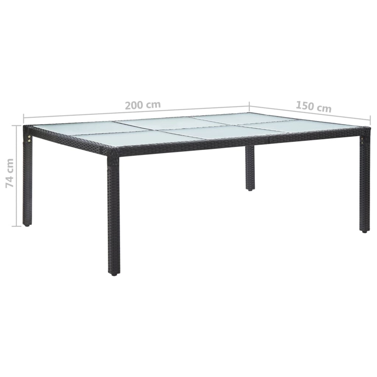 vidaXL Stół ogrodowy, czarny, 200x150x74 cm, polirattan