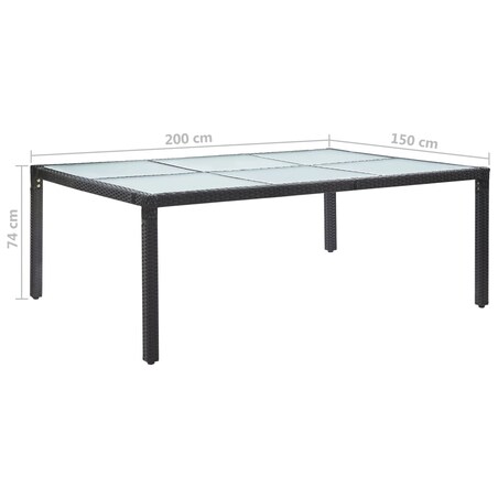 vidaXL Stół ogrodowy, czarny, 200x150x74 cm, polirattan