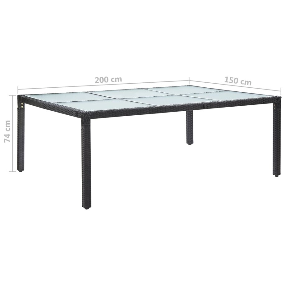 vidaXL Stół ogrodowy, czarny, 200x150x74 cm, polirattan