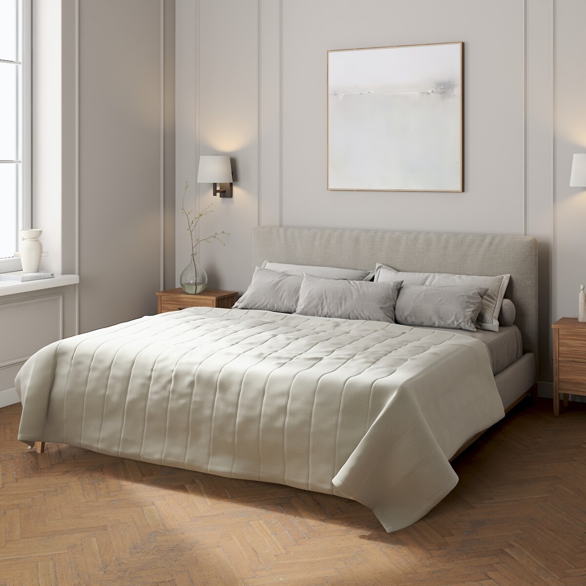 Narzuta pikowana w pasy 130x210 pastelowo miętowy welwet