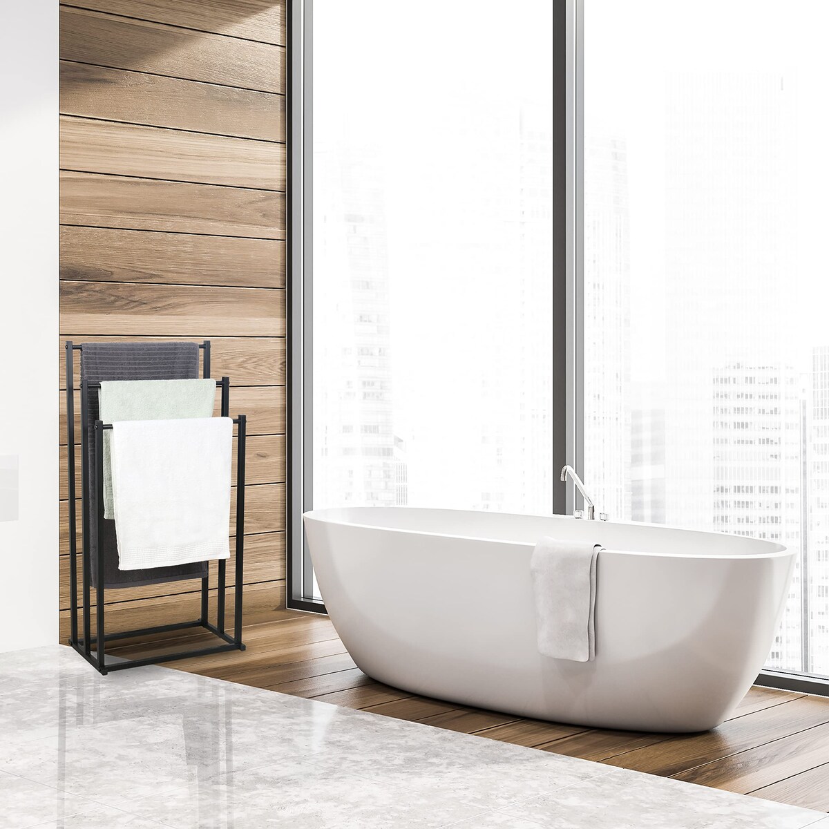 Stojak Na Ręczniki 3 Szczeble, Czarny, M