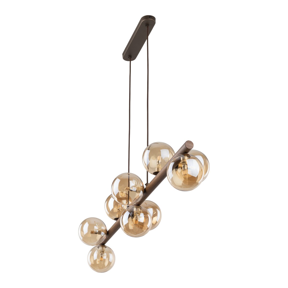 Lampa wisząca TK Lighting ESTERA WOOD 11097, 9xG9, bursztynowe szklane klosze, drewno i metal, regulowana wysokość