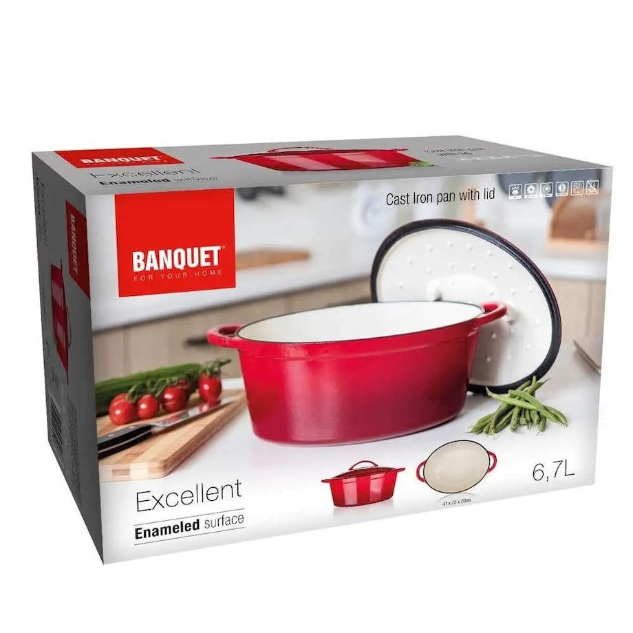 GARNEK duży ŻELIWNY PIEKARNIK brytfanna INDUKCJA pokrywa na prezent 6,7 L