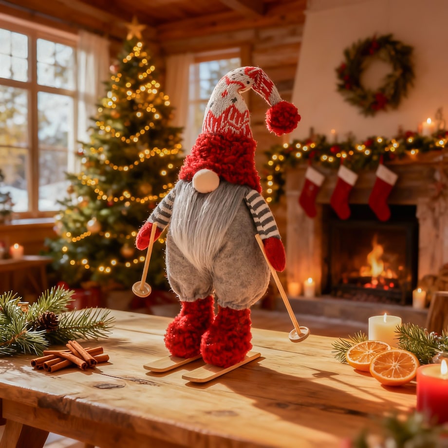 Skrzat świąteczny na nartach ozdoba na święta