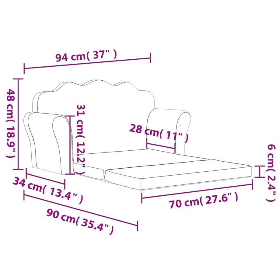 vidaXL 2-os. sofa dla dzieci, rozkładana, niebieska, miękki plusz