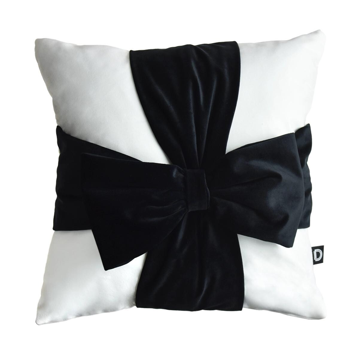 Poduszka VELVET VE2219 | Czarna kokarda 40 x 40 cm