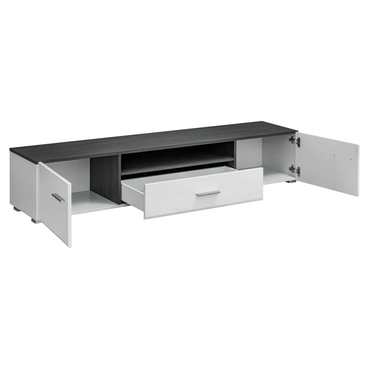 Szafka RTV SOLIDO TWIN 180 sosna czarna/biały połysk