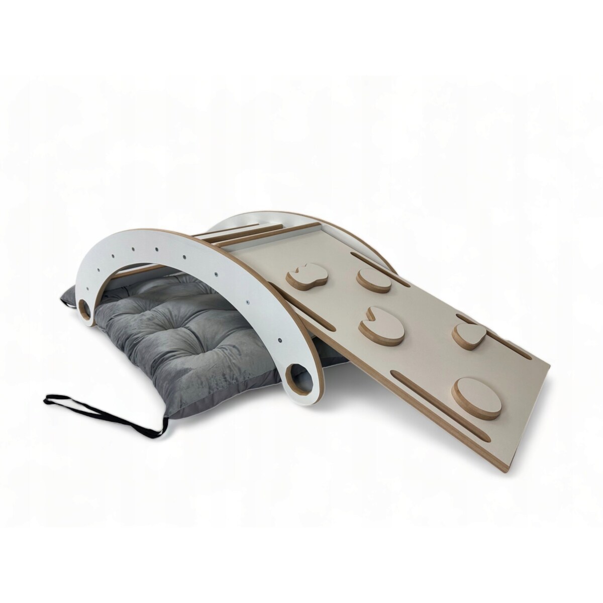 Bujak Mały DREWNIANY + Zjeżdżalnia + Ścianka + Poduszka welurowa Szara CE