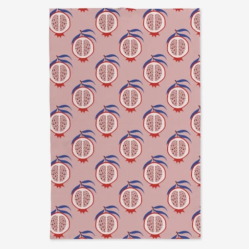 Lniany ręcznik kuchenny - figi - różowe tło