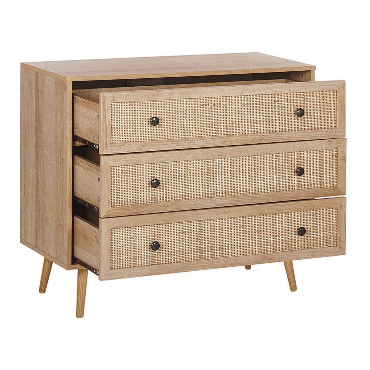 Komoda fronty rattanowe jasne drewno PONCA