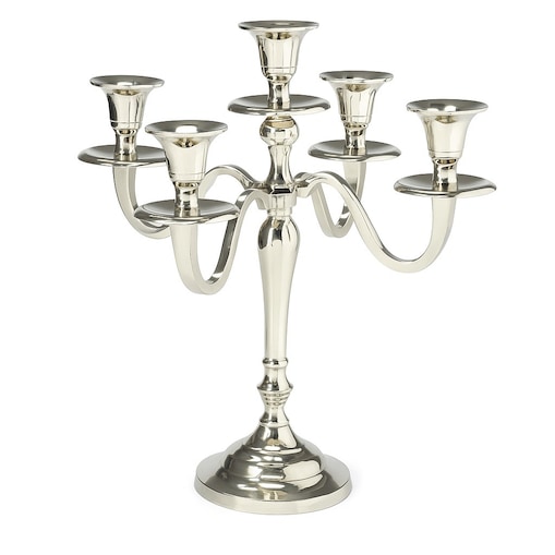 Świecznik pięcioramienny, srebrny, 30 cm