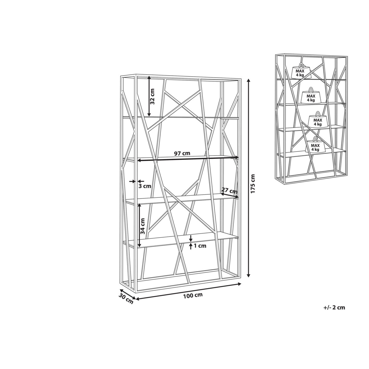 Regał metalowy 4 półki srebrny HOXIE