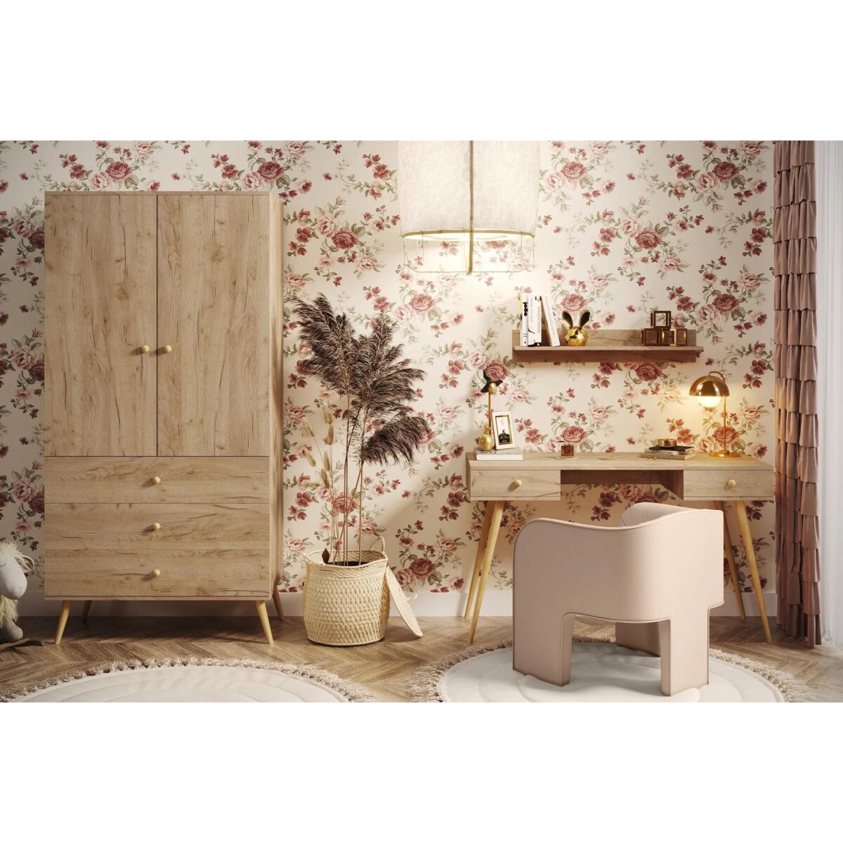 Szafa LEBEL z szufladami 3SZ 100cm dąb craft złoty