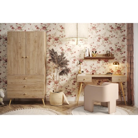 Szafa LEBEL z szufladami 3SZ 100cm dąb craft złoty