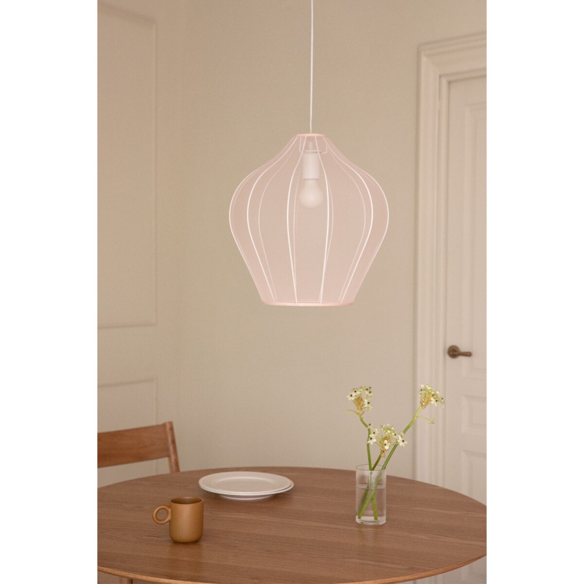 Lampa wisząca z metalu i tkaniny pudrowa Belisa Ø60 cm