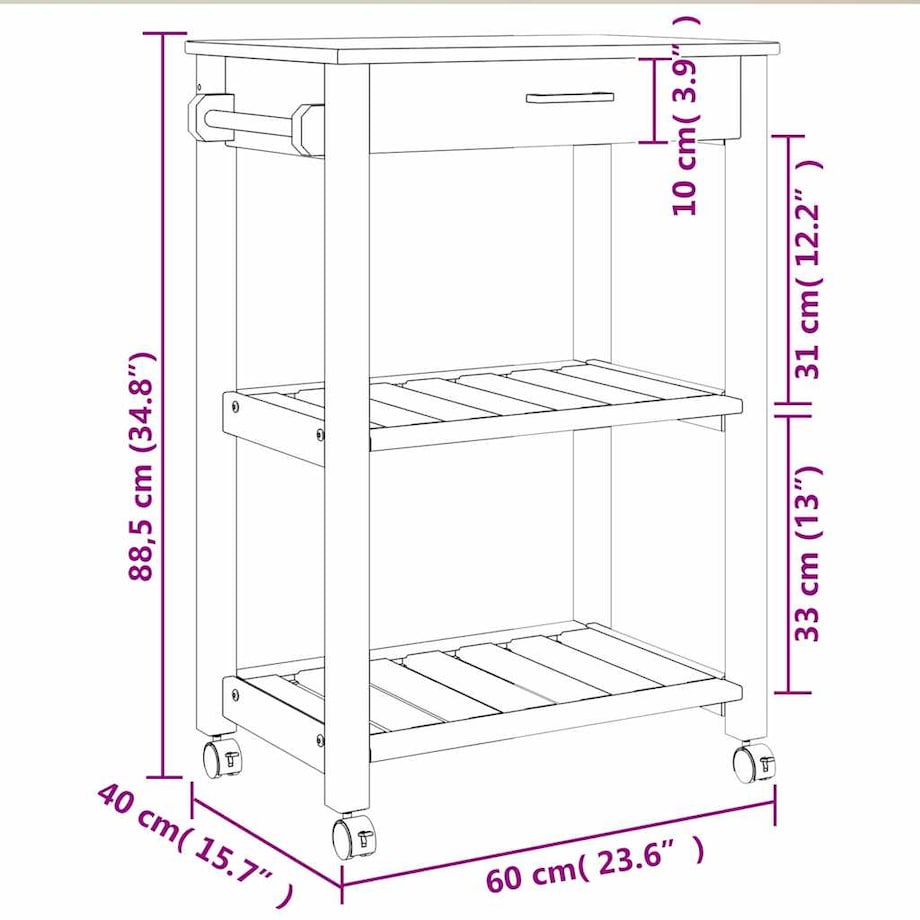 vidaXL Wózek kuchenny MONZA, 60x40x88,5 cm, lite drewno sosnowe