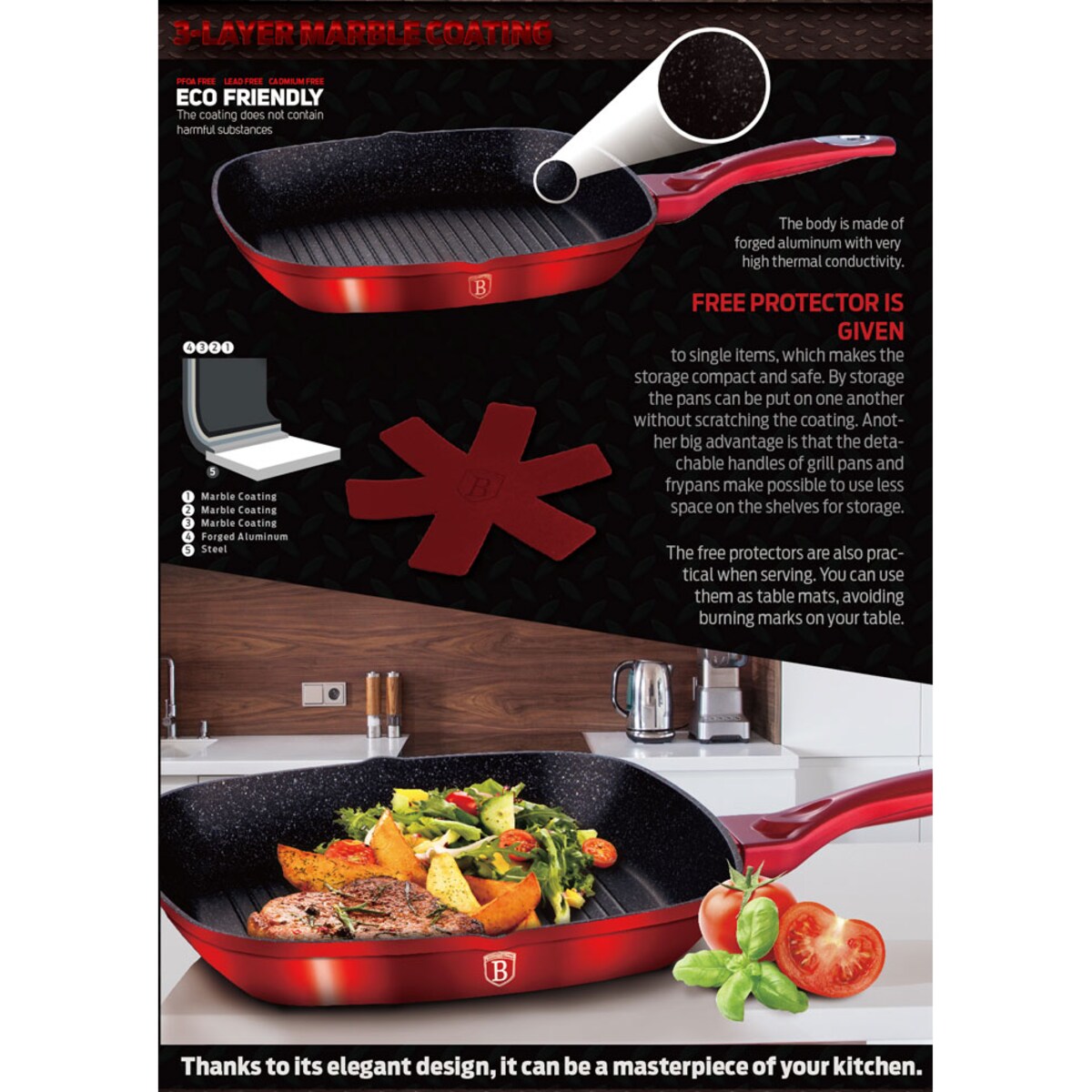 Patelnia z powłoką granitową grill 28cm BERLINGER HAUS Metallic Burgundy