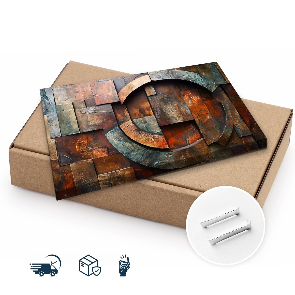 Obraz Do Sypialni Abstrakcja Imitacja Drewna Wzory Geometryczne 70x50cm