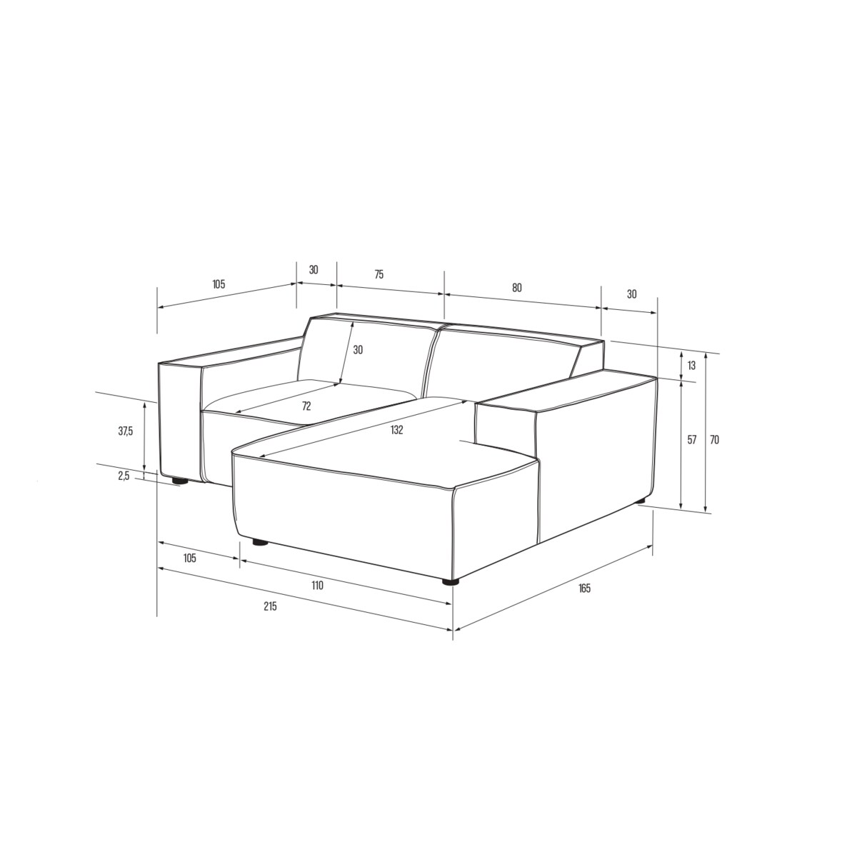 Narożnik 3 osobowy prawy Modularis - Jasny Beż