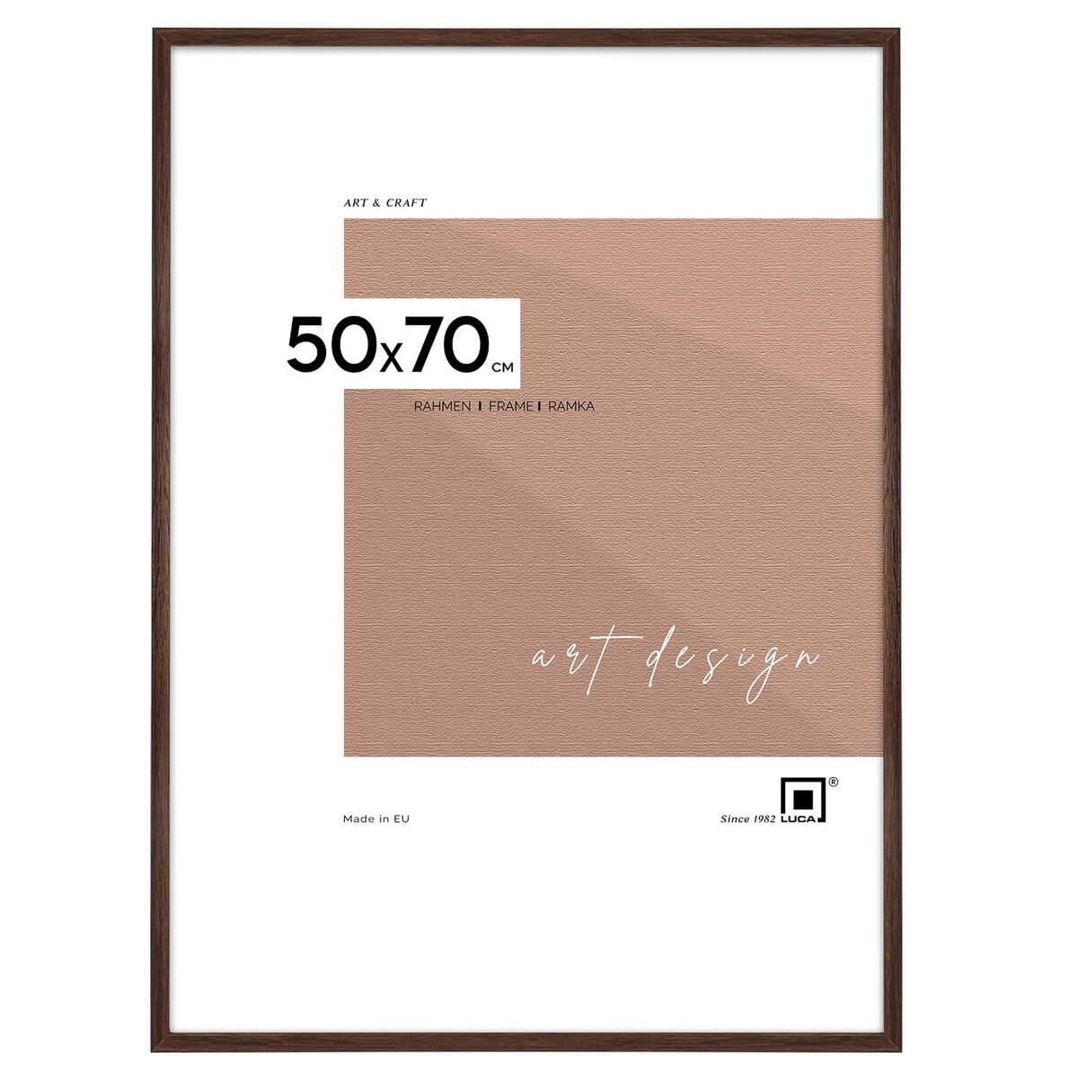 Ramka na zdjęcia 50x70 cm brązowa ciemna wisząca poziom pion rama MDF z plexi klasyczna ramka