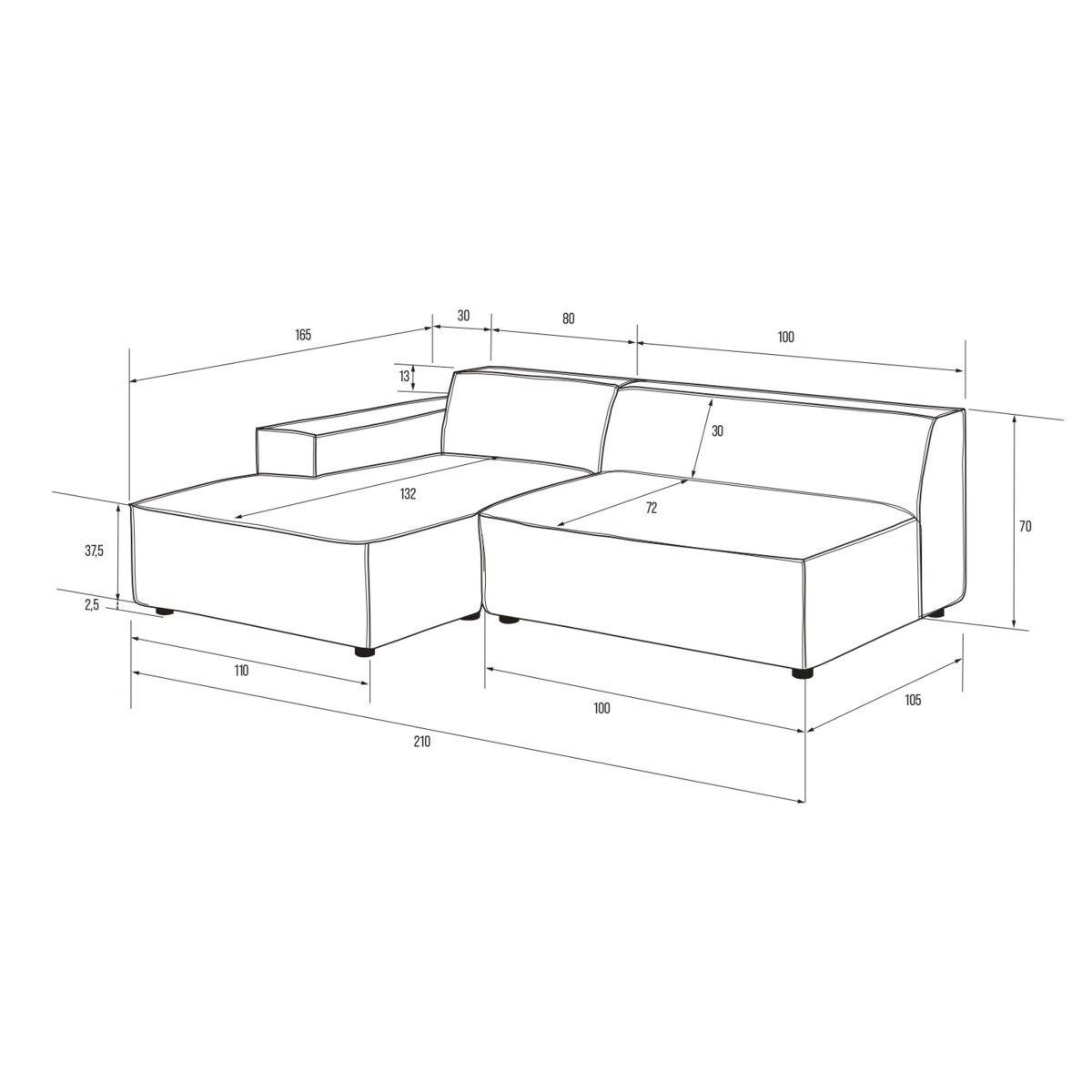 Narożnik 4 osobowy lewy Modularis - Jasny Beż
