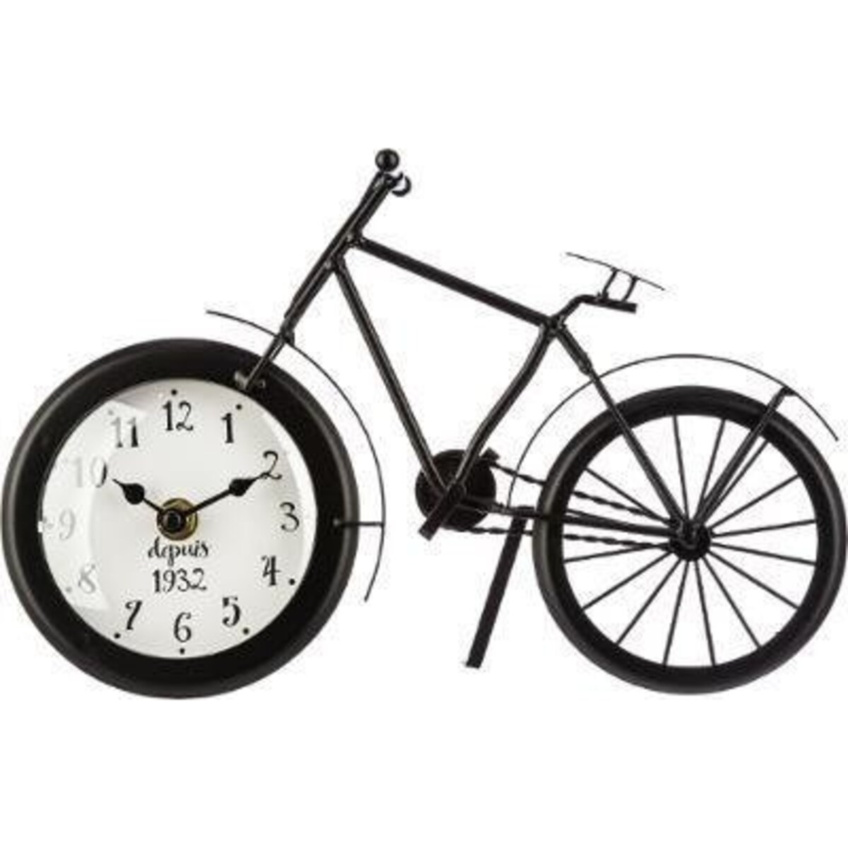 Zegar stołowy metalowy, motyw roweru, 29 cm, na baterie, kolor czarny