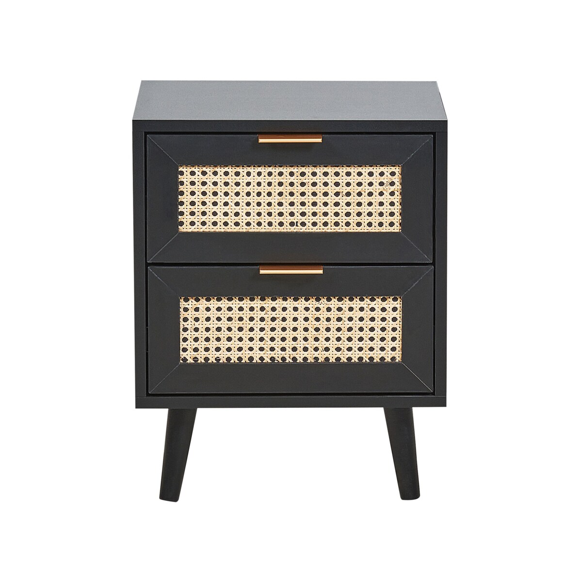 Szafka nocna 2 szuflady fronty rattanowe czarna OPOCO
