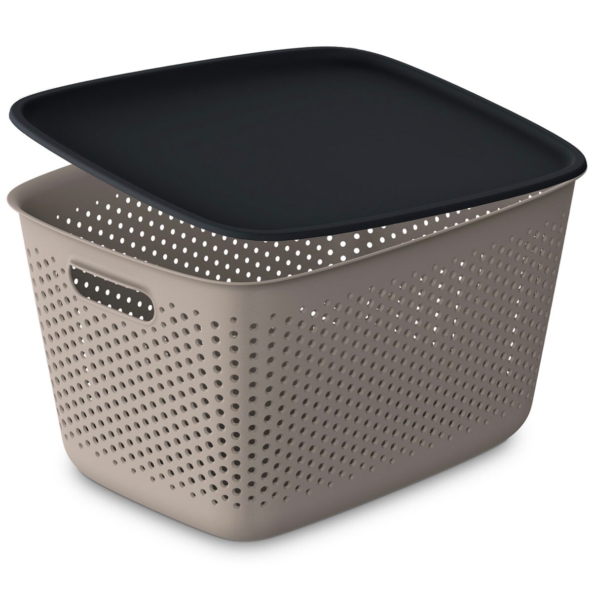 3X Pojemnik Plastikowy Ażurowy Pudełko Z Pokrywą Pojemniki Box 17L Brązowy