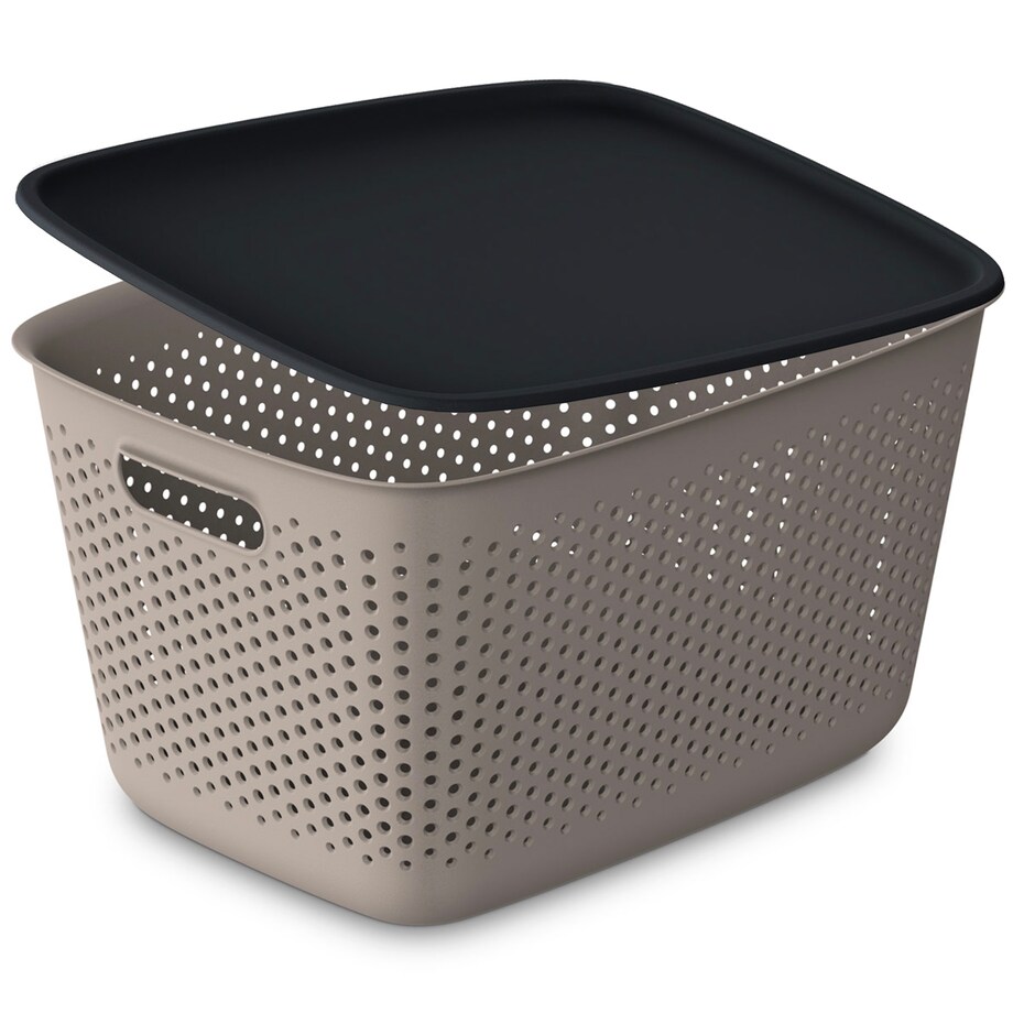 3X Pojemnik Plastikowy Ażurowy Pudełko Z Pokrywą Pojemniki Box 17L Brązowy