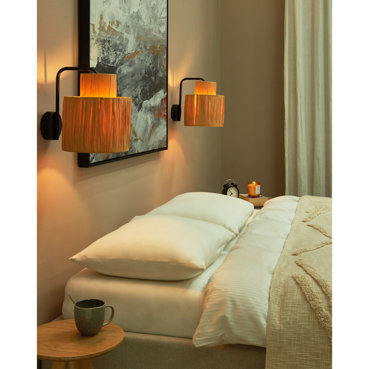 Zestaw 2 lamp ściennych SHINFA Naturalny Plecionka