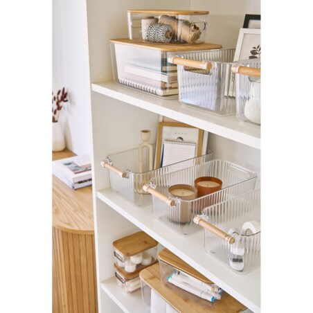 Zestaw organizerów 3 szt. 34x18x12 i 31x17x11,5 i 28x16x11 cm CLOE z bambusowym uchwytem