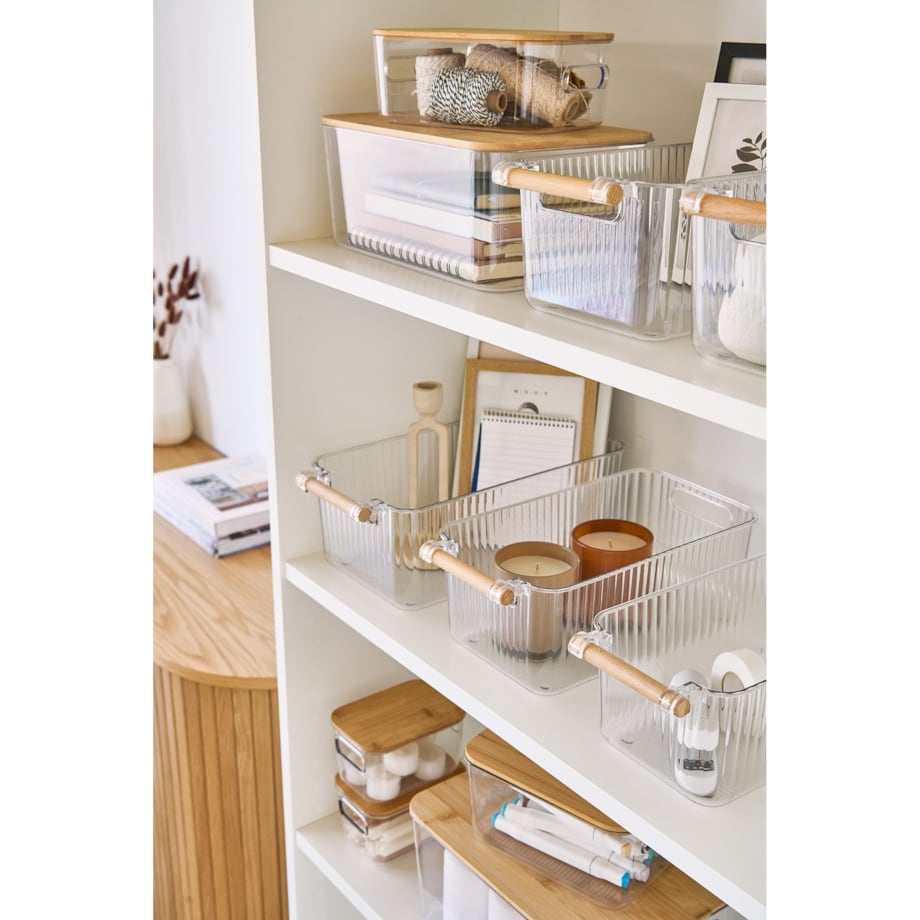 Zestaw organizerów 3 szt. 34x18x12 i 31x17x11,5 i 28x16x11 cm CLOE z bambusowym uchwytem