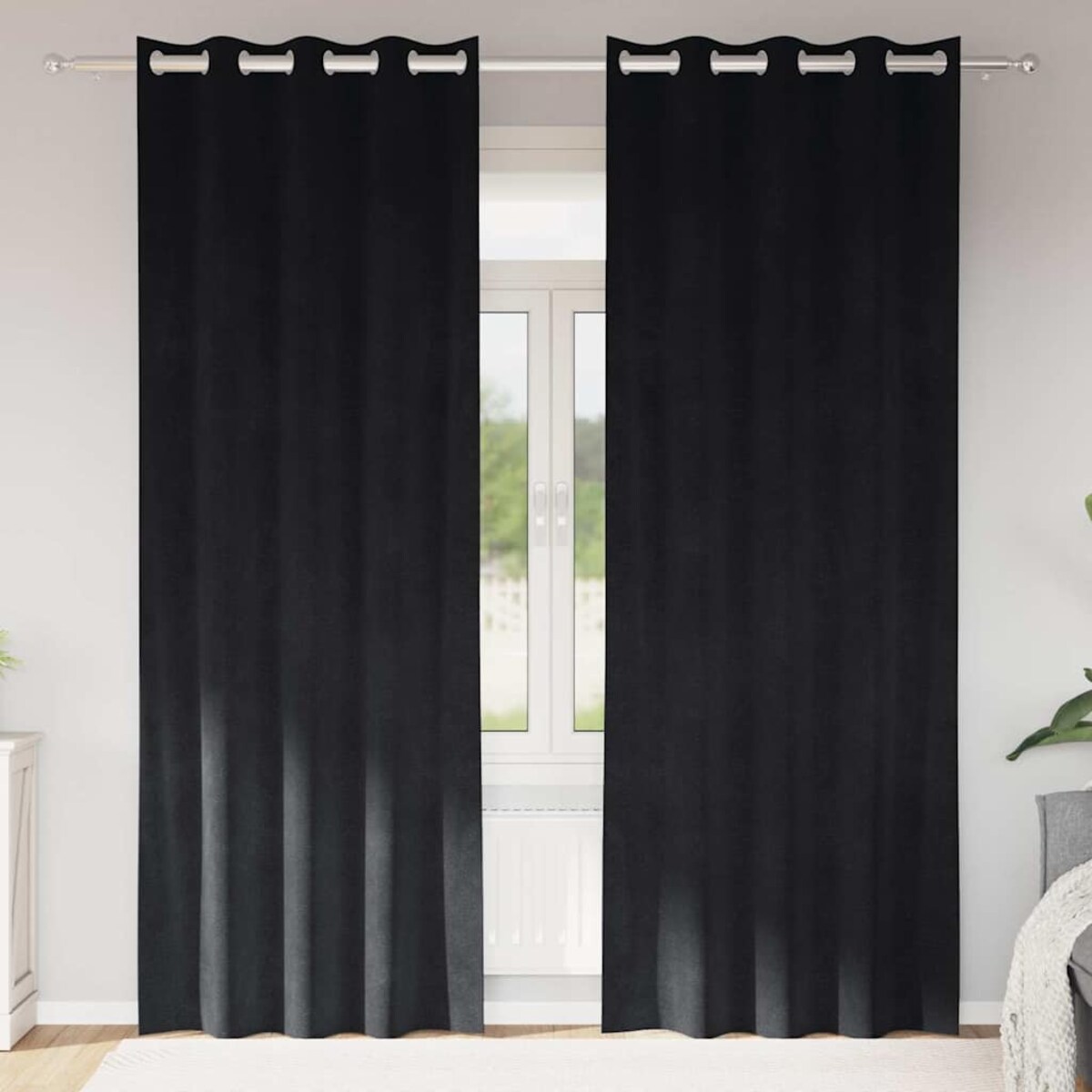 vidaXL Zasłony z zasłonami 2 pcs Czarny 140 x 225 cm Aksamit