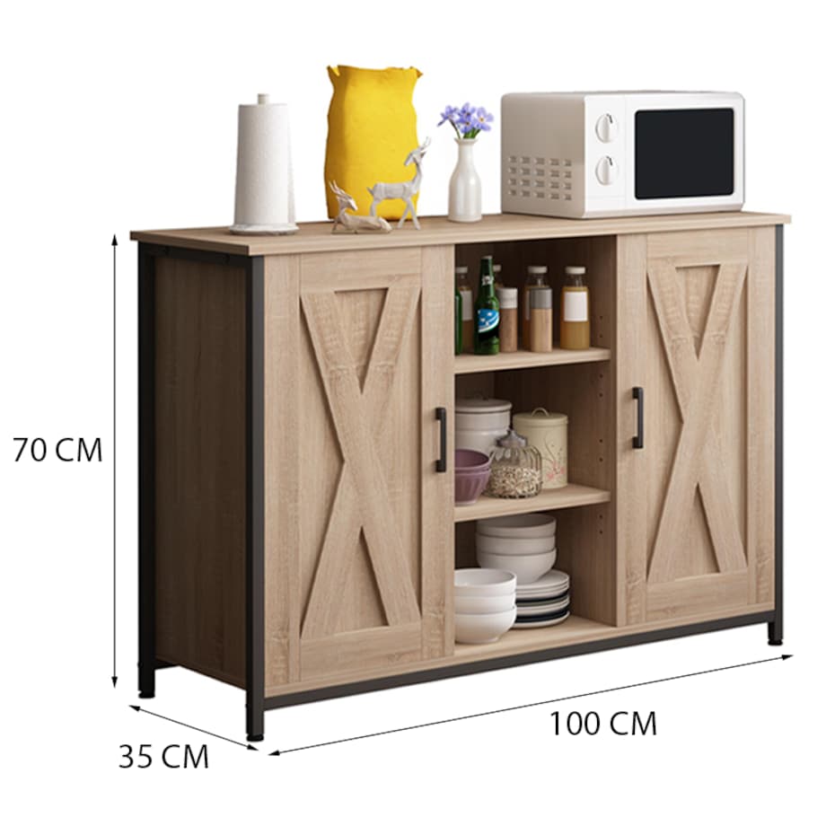 Kredens szafka boczna z otwartymi półkami komoda sonoma kuchnia salon loft