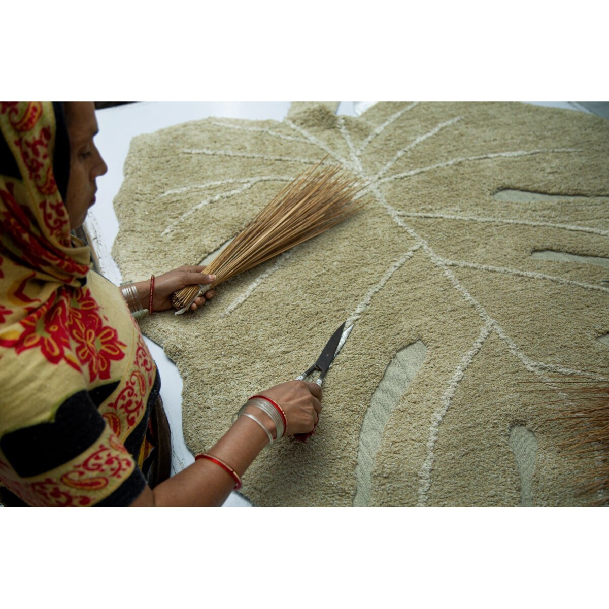 Dywan bawełniany Monstera Olive 120x180 cm Lorena Canals