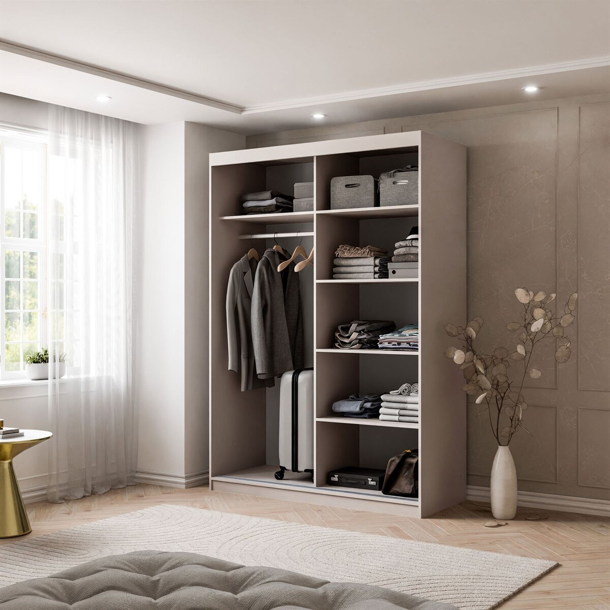 Szafa przesuwna AURIS 150 cm ze złotymi listwami, kaszmir