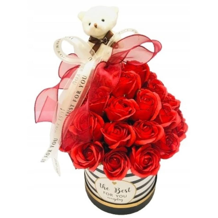 FLOWER BOX DUŻY pachnie kwiaty mydlane róża miś na urodziny dzień kobiet 18
