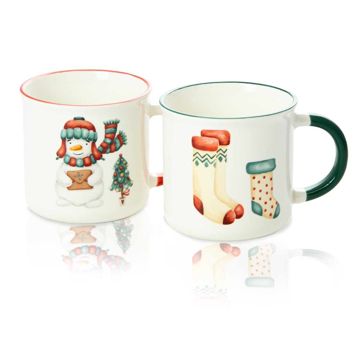 Kubek Świąteczny Ceramiczny Na Prezent 300 Ml Boże Narodzenie Bałwan Skarpety Zestaw 2 Szt