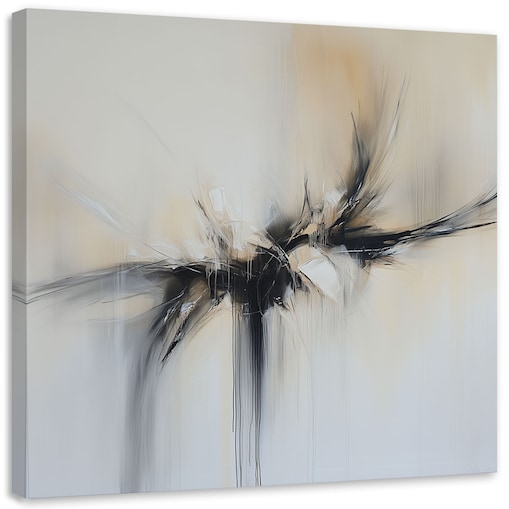 Feeby Obraz na płótnie do salonu, Abstrakcja beżowy czarny efekt farby 30x30