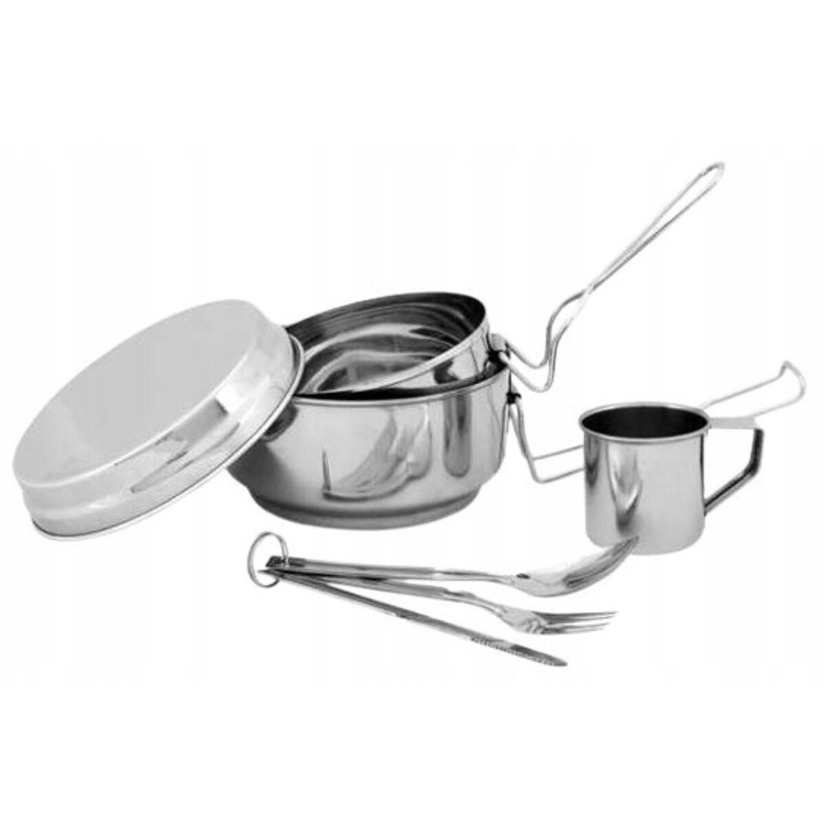 ZESTAW TURYSTYCZNY METALOWY piknikowy garnek talerz sztućce biwak namiotem