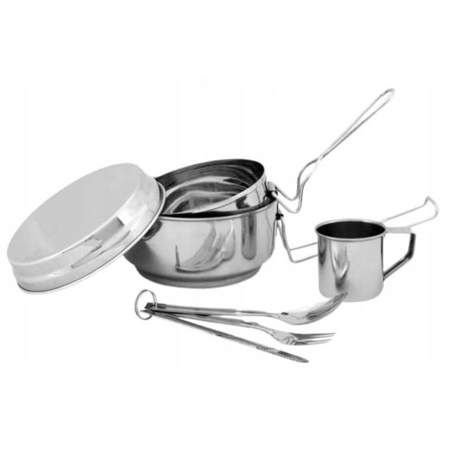 ZESTAW TURYSTYCZNY METALOWY piknikowy garnek talerz sztućce biwak namiotem