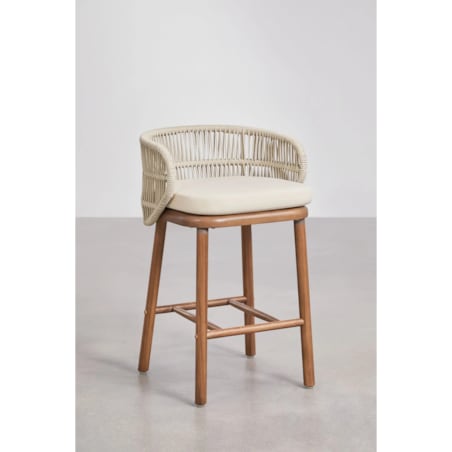 Krzesło barowe, ogrodwe, drewno akacji + pleciony sznurek Capri, ↑65 cm