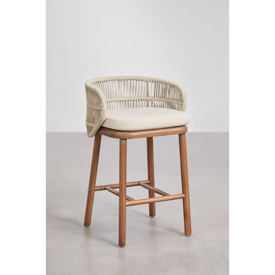 Krzesło barowe, ogrodwe, drewno akacji + pleciony sznurek Capri, ↑65 cm