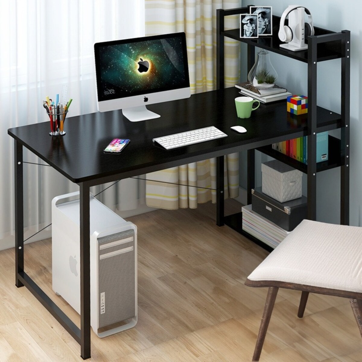 Biurko komputerowe stolik loft czarne biurko młodzieżowe z regałem półkami