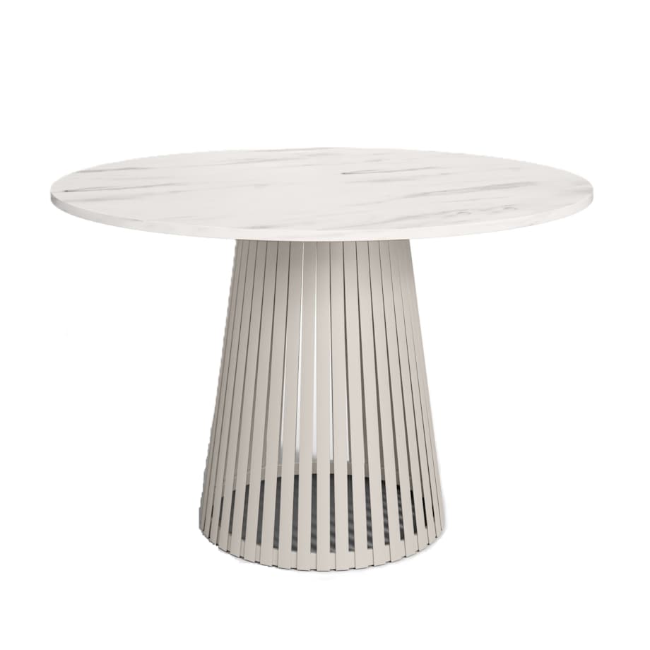 Stół VIV z lamelami do salonu, blat 75cm marmur jasny -podstawa kaszmir