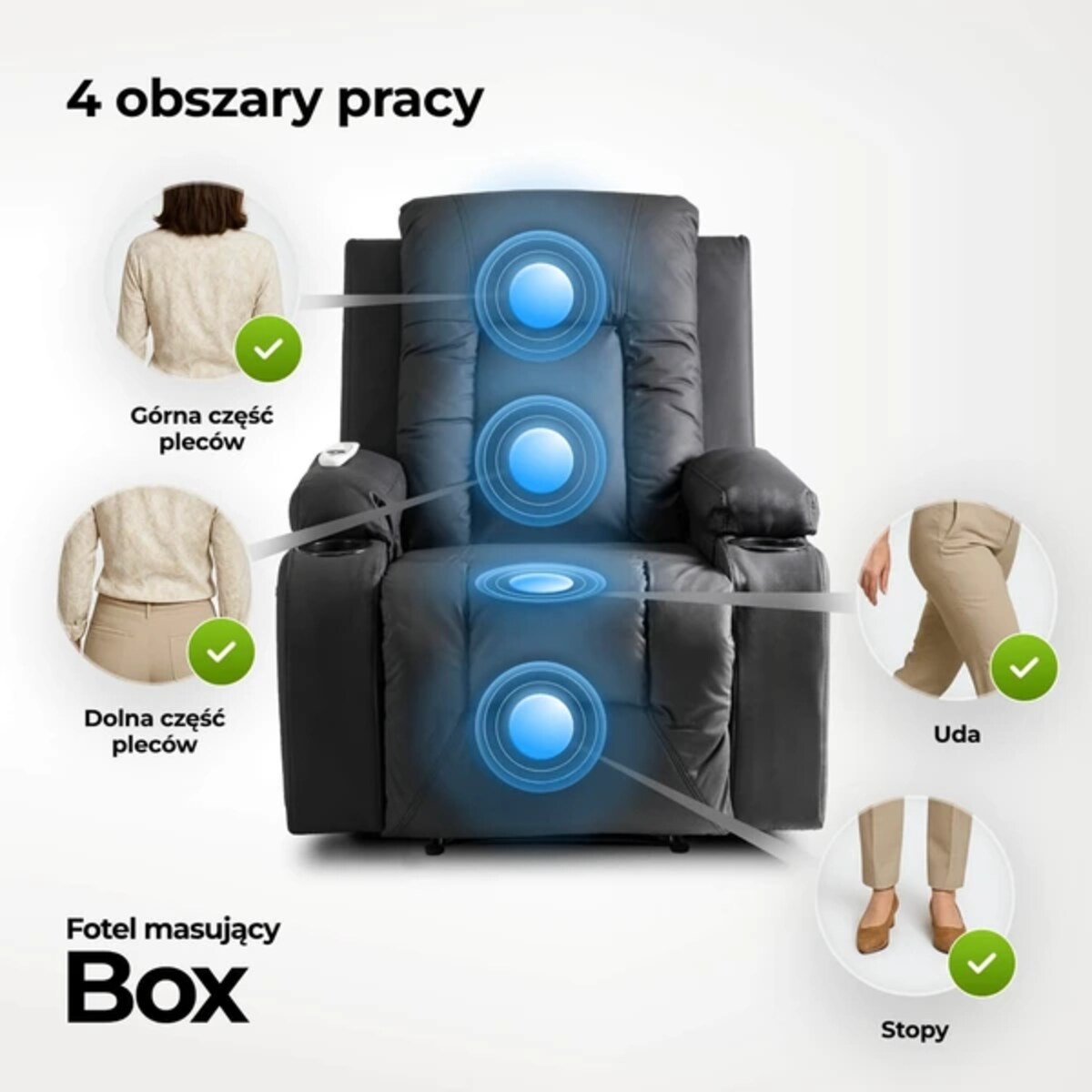 Fotel Rozkładany Wypoczynkowy Do Spania Masaż Ekoskóra BOX Czarny