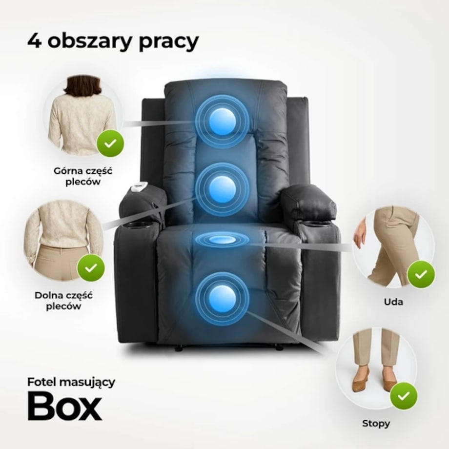 Fotel Rozkładany Wypoczynkowy Do Spania Masaż Ekoskóra BOX Czarny