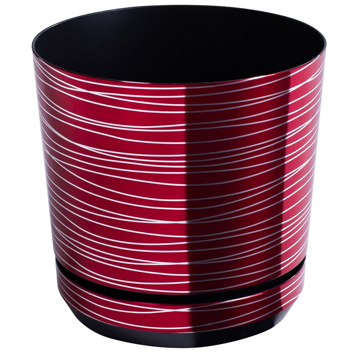 32 cm wzór WIŚNIOWA ZE SREBRNĄ NITKĄ Doniczka z podstawką bordowa glamour lustrzane srebrne paski połysk duża donica czerwona