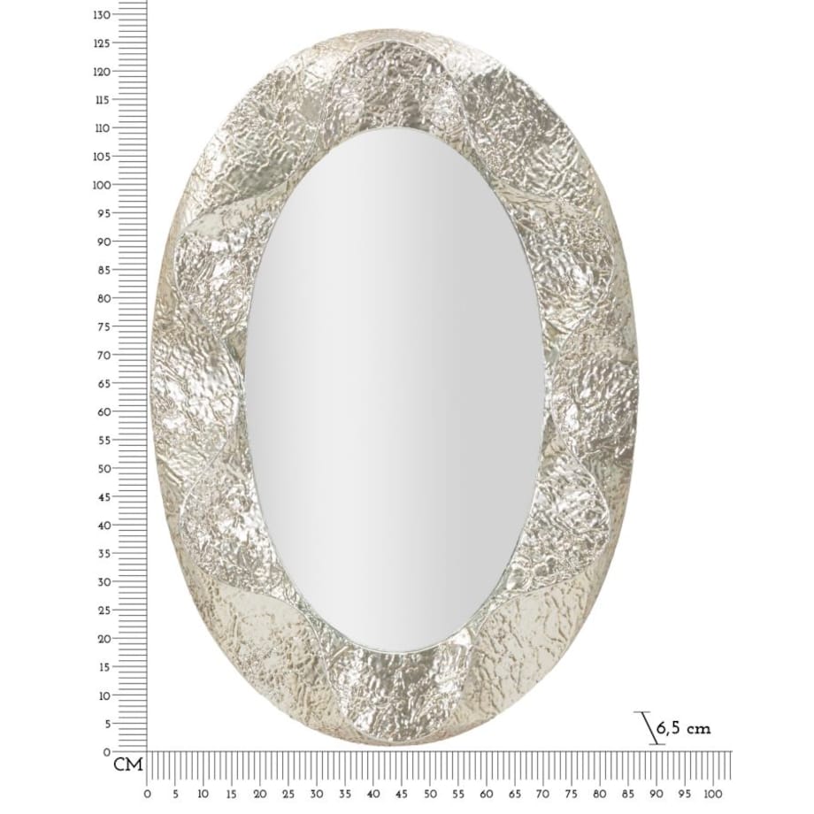 Lustro ścienne Argelux Oval, kolor srebrny, żelazo i płyta MDF, 87,5 x 6,5 x 128 cm, kształt owalny, do salonu i przedpokoju, Mauro Ferretti